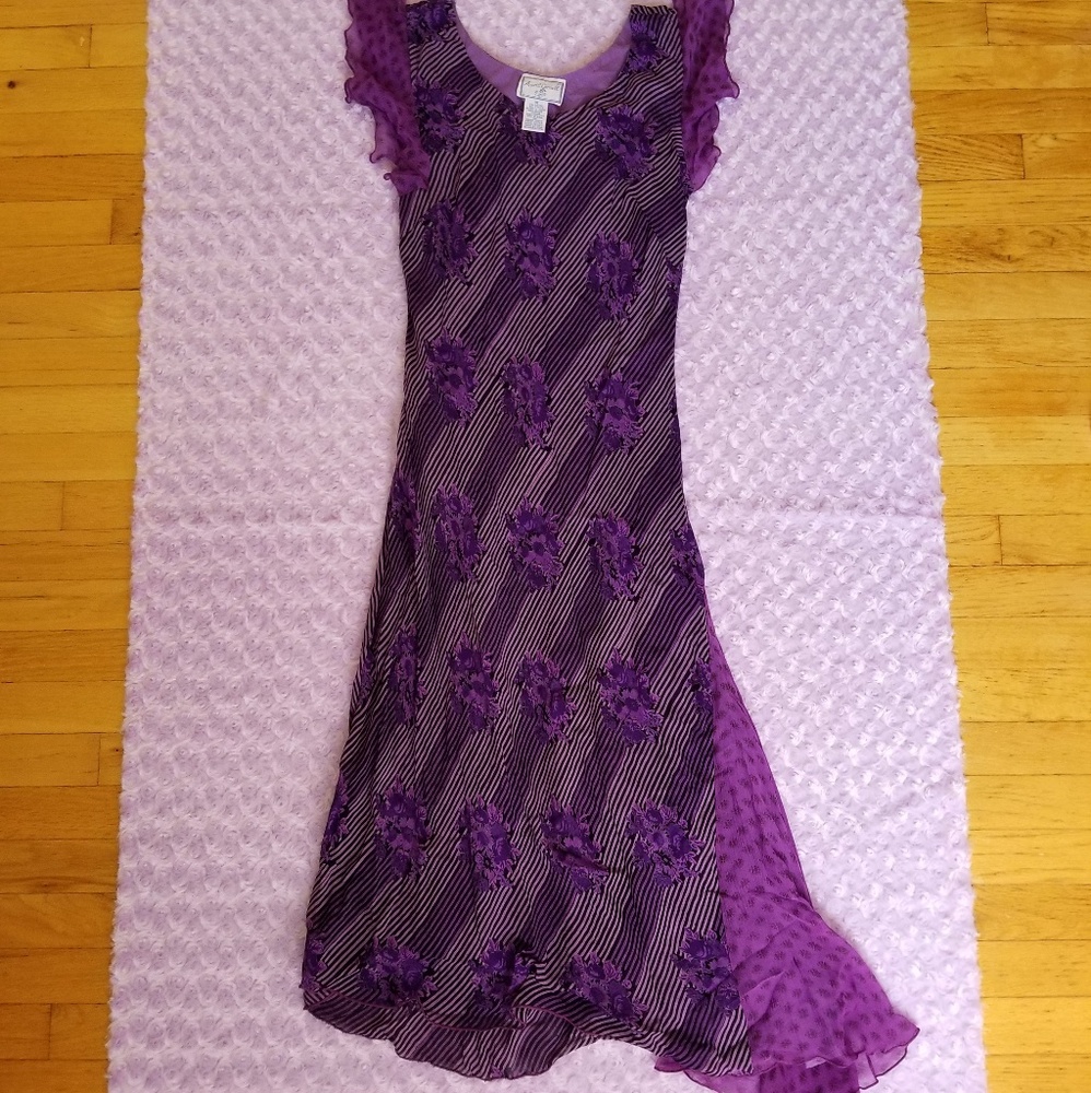 Vintage April Cornell Purple Floral Striped Dress